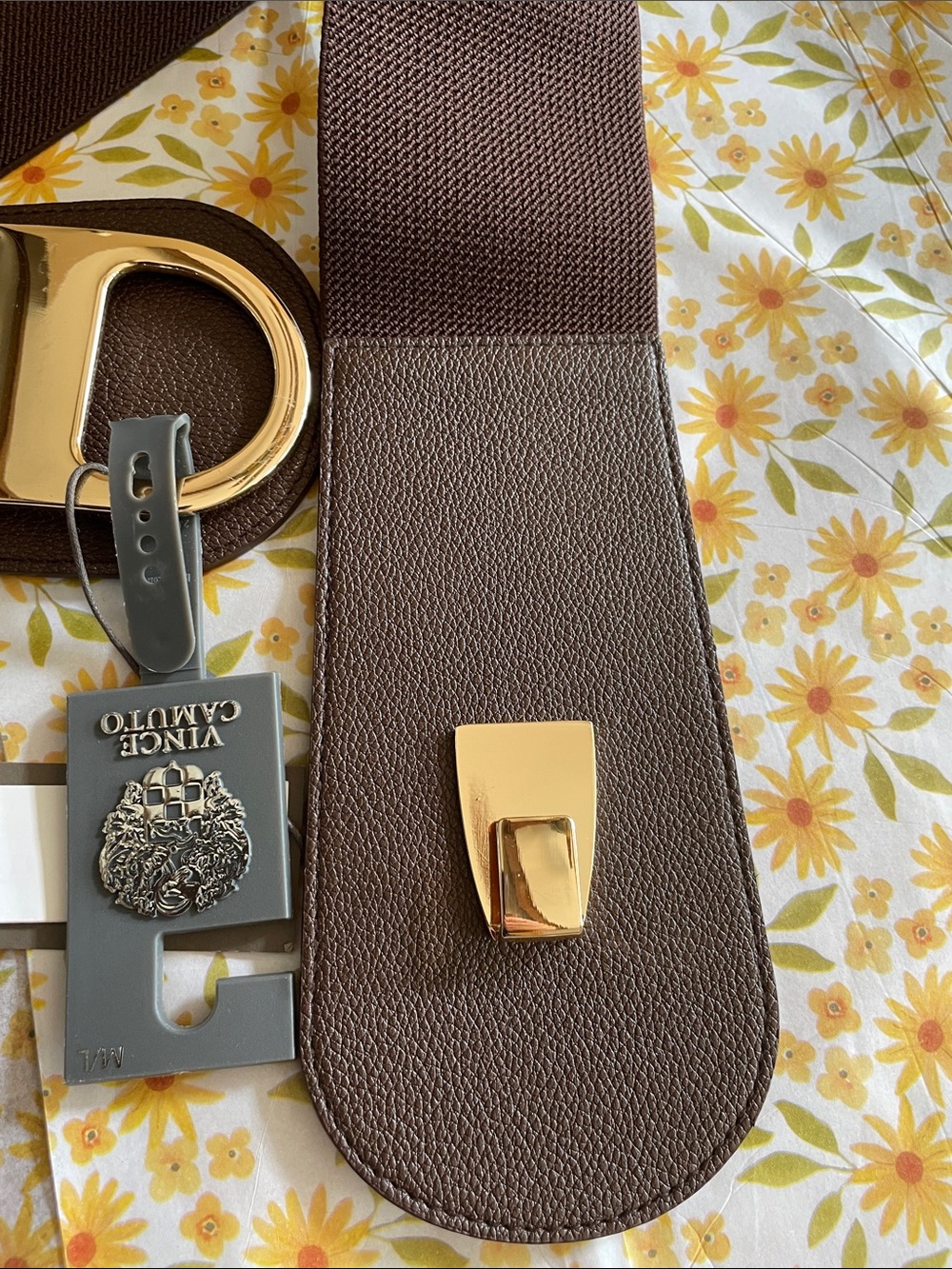 Vince Camuto Wide Brown STRETCH Belt with Gold Buckle - Picture 8 of 14